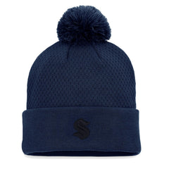 Seattle Kraken Fanatics Women's Authentic Pro Road Cuffed Knit Hat with Pom - Deep Sea Blue Hats