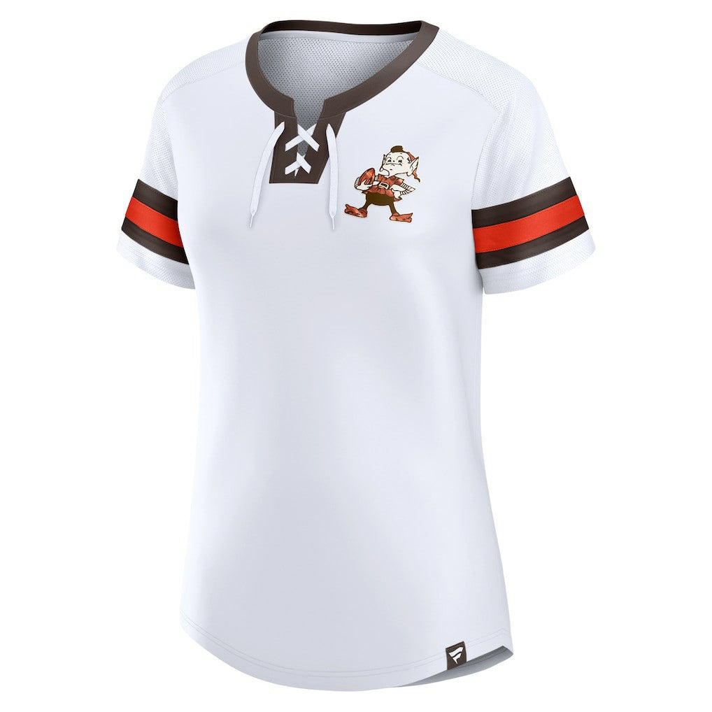 Cleveland Browns Women's Brownie The Elf Gridiron Classics Sunday Best Lace-Up T-Shirt - White for sale