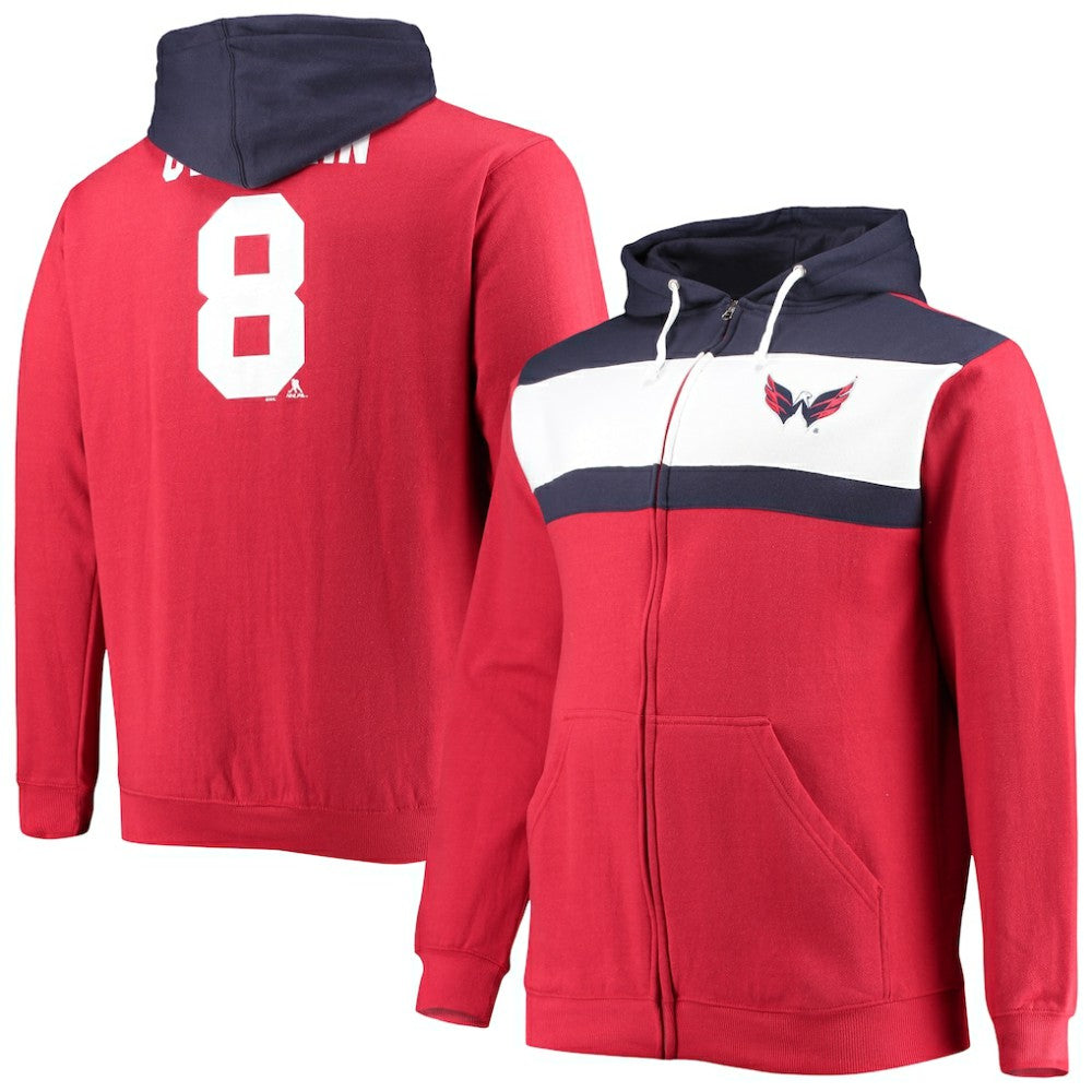 Alexander Ovechkin Washington Capitals Profile Big & Tall Colorblock Full-Zip Hoodie - Red Hoodies