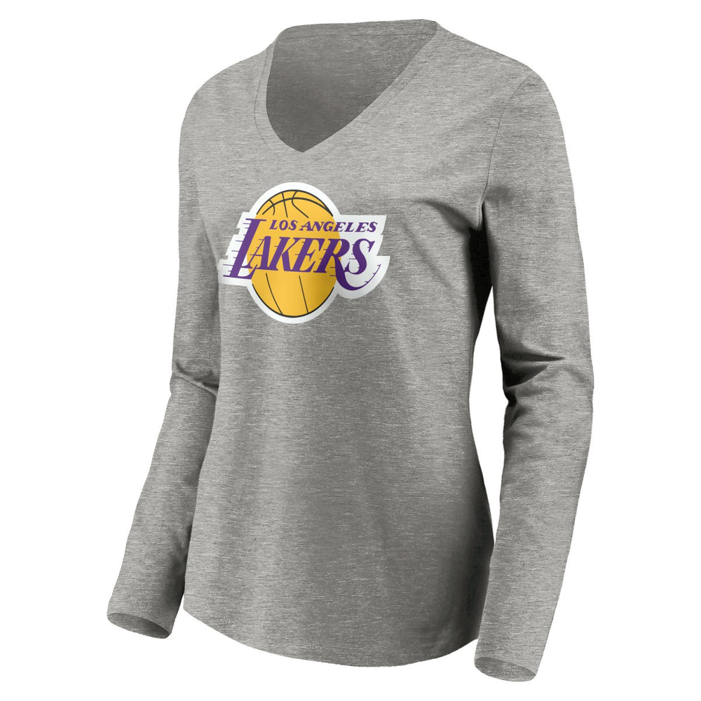 LeBron James Los Angeles Lakers Women's #6 Playmaker Name & Number Long Sleeve V-Neck T-Shirt - Heathered Gray discount