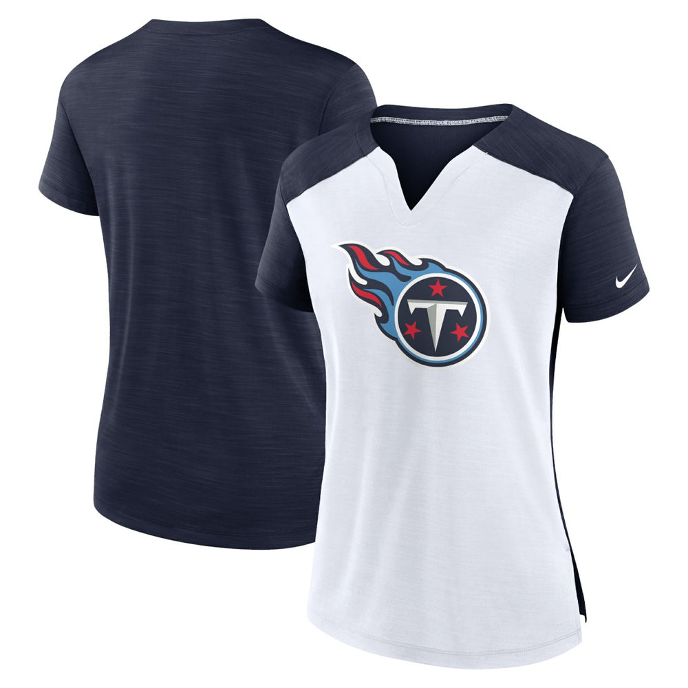 Tennessee Titans Women's Impact Exceed Performance Notch Neck T-Shirt - White/Navy on sale