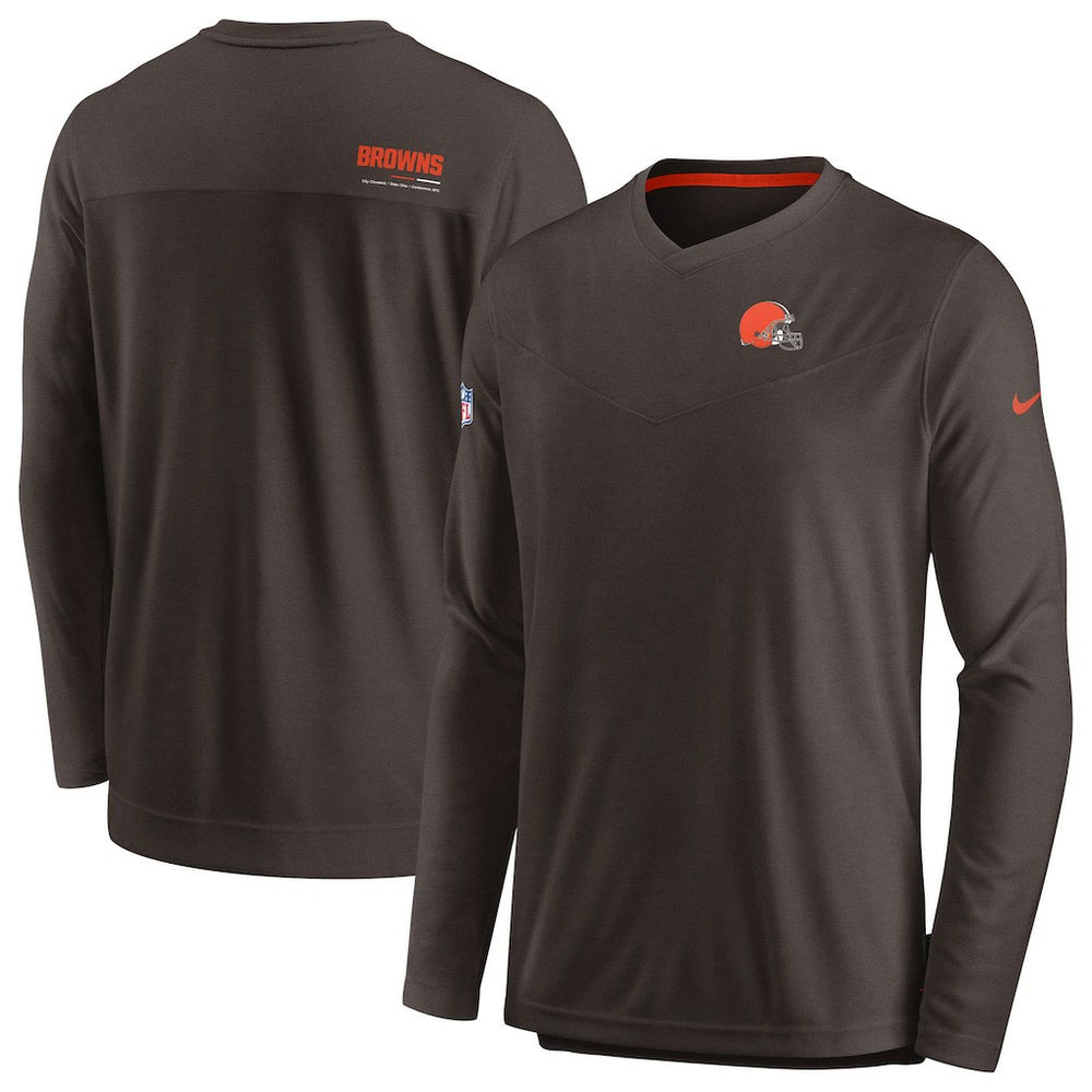 Cleveland Browns Sideline Coach Chevron Lock Up Long Sleeve V-Neck Performance T-Shirt - Brown for sale