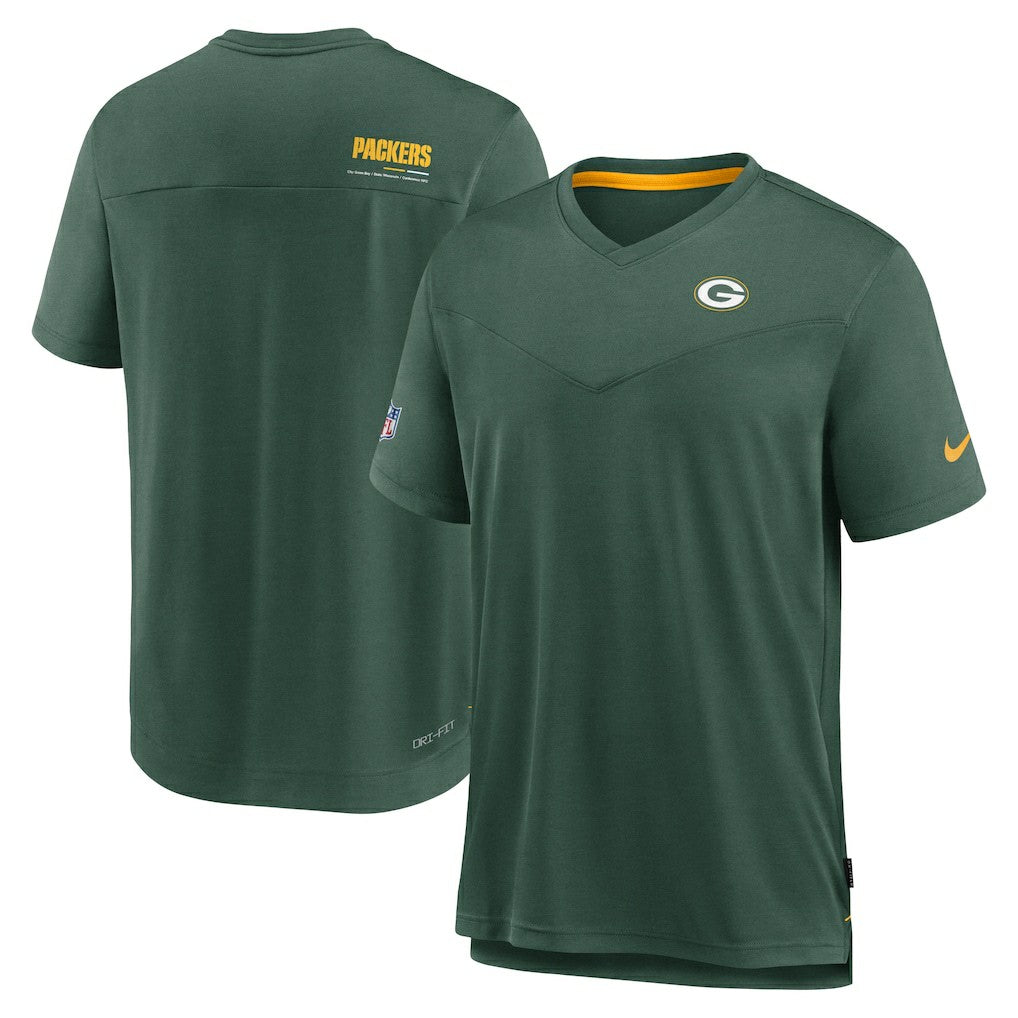 Green Bay Packers Sideline Coach Chevron Lock Up Logo V-Neck Performance T-Shirt - Heather Kelly Green on sale