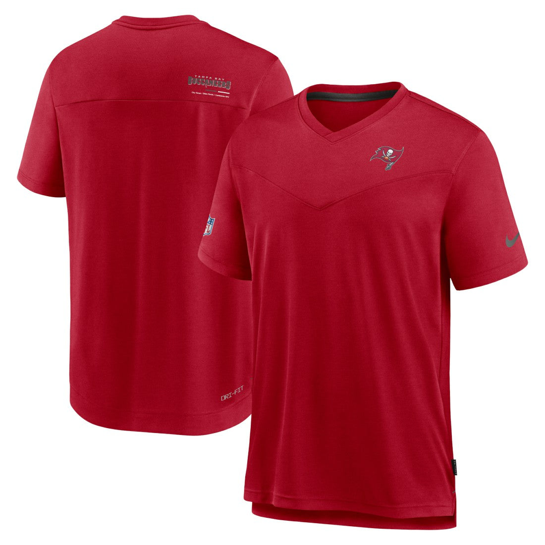 Tampa Bay Buccaneers Sideline Coach Chevron Lock Up Logo V-Neck Performance T-Shirt - Red discount