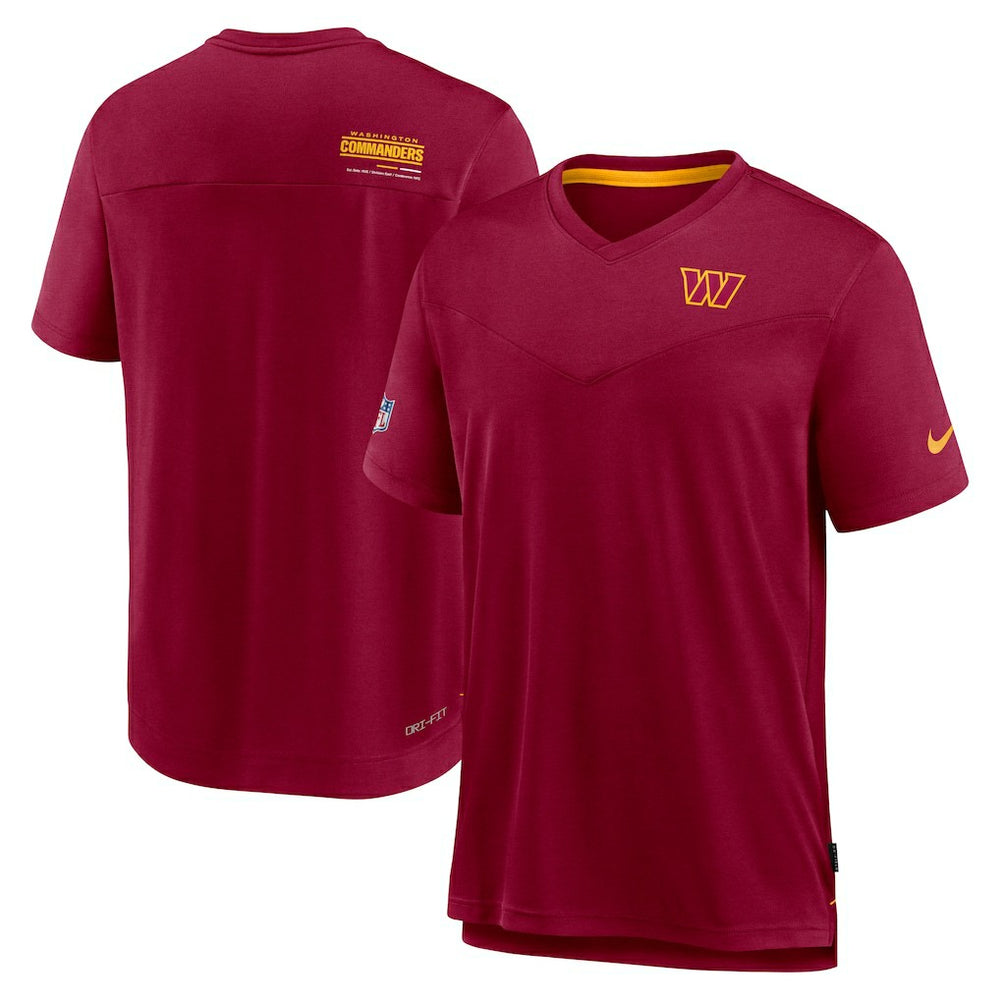Washington Commanders Sideline Coach Chevron Lock Up Logo V-Neck Performance T-Shirt - Burgundy cheap