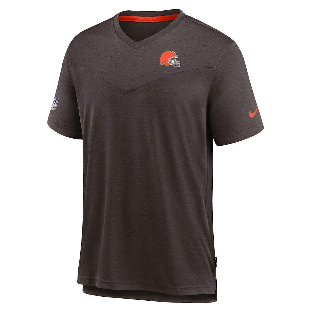 Cleveland Browns Sideline Coach Chevron Lock Up Logo V-Neck Performance T-Shirt - Brown outlet