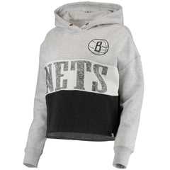 Brooklyn Nets '47 Women's Lizzy Cutoff Pullover Hoodie - Heathered Gray/Heathered Black on sale