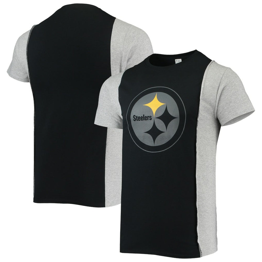 Pittsburgh Steelers Refried Apparel Sustainable Split T-Shirt - Black/Heathered Gray discount