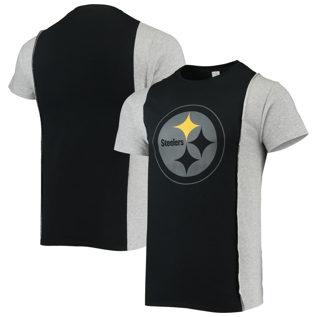 Pittsburgh Steelers Refried Apparel Sustainable Split T-Shirt - Black/Heathered Gray discount