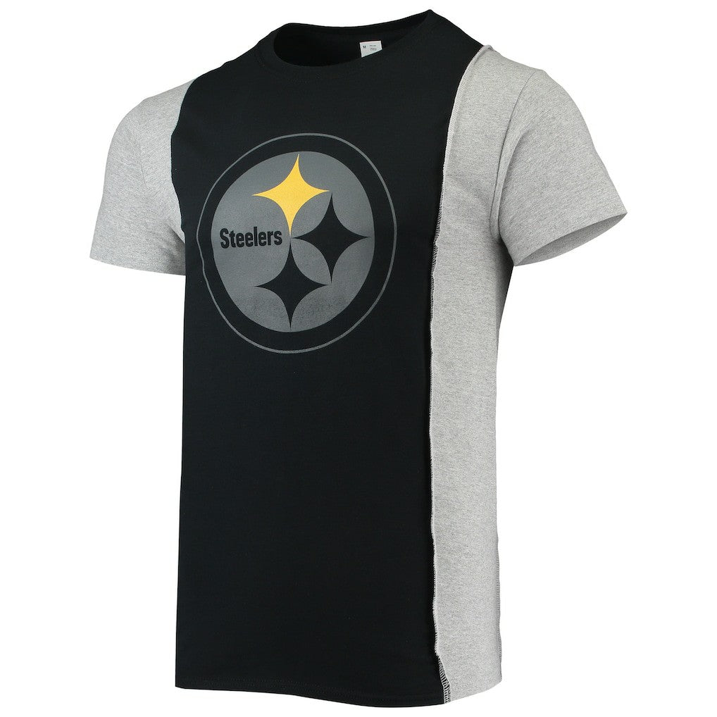 Pittsburgh Steelers Refried Apparel Sustainable Split T-Shirt - Black/Heathered Gray discount