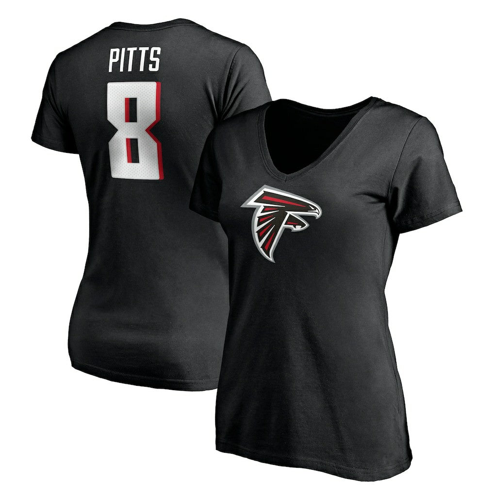 Kyle Pitts Atlanta Falcons Women's Player Icon Name & Number V-Neck T-Shirt - Black discount