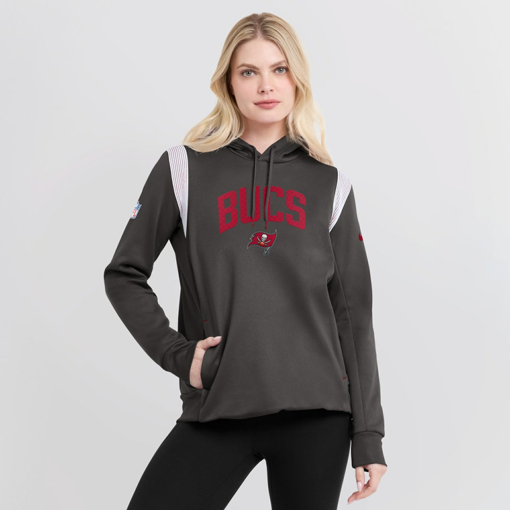 Tampa Bay Buccaneers Women's Sideline Stack Performance Pullover Hoodie - Pewter discount