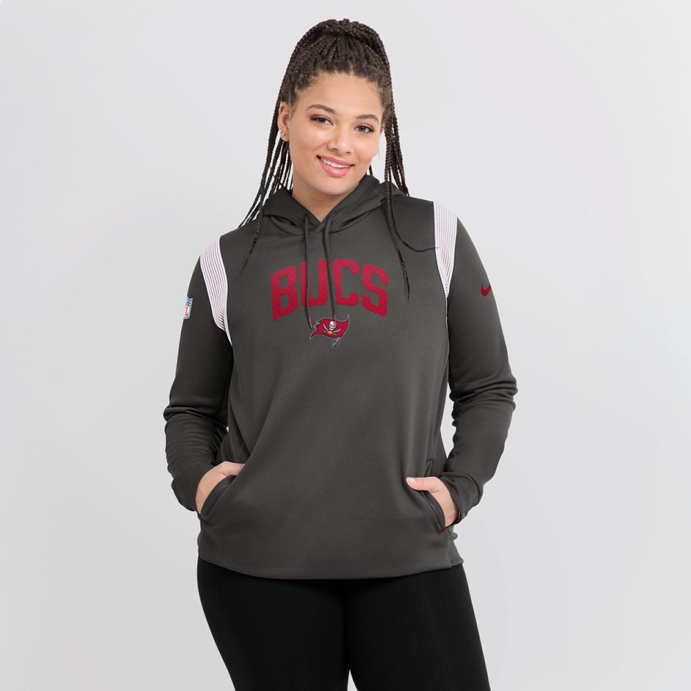 Tampa Bay Buccaneers Women's Sideline Stack Performance Pullover Hoodie - Pewter discount