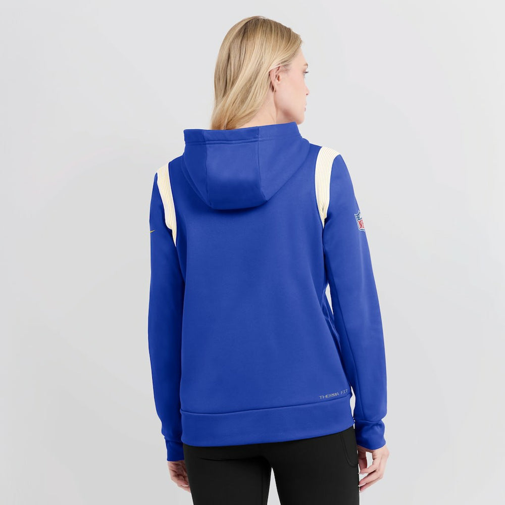 Los Angeles Rams Women's Sideline Stack Performance Pullover Hoodie - Royal for sale