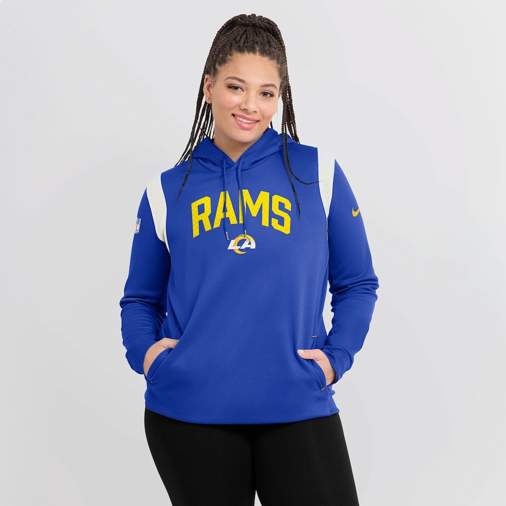 Los Angeles Rams Women's Sideline Stack Performance Pullover Hoodie - Royal for sale