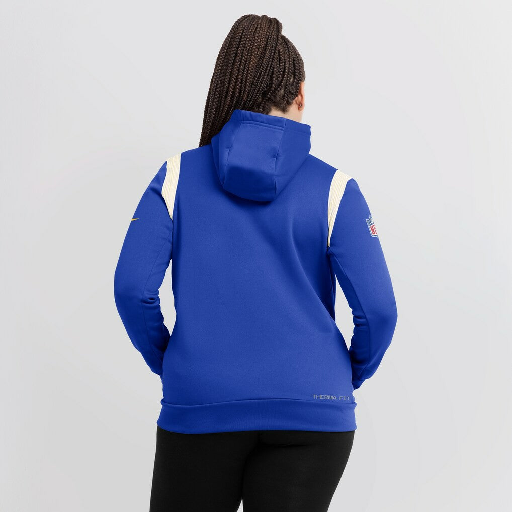 Los Angeles Rams Women's Sideline Stack Performance Pullover Hoodie - Royal for sale