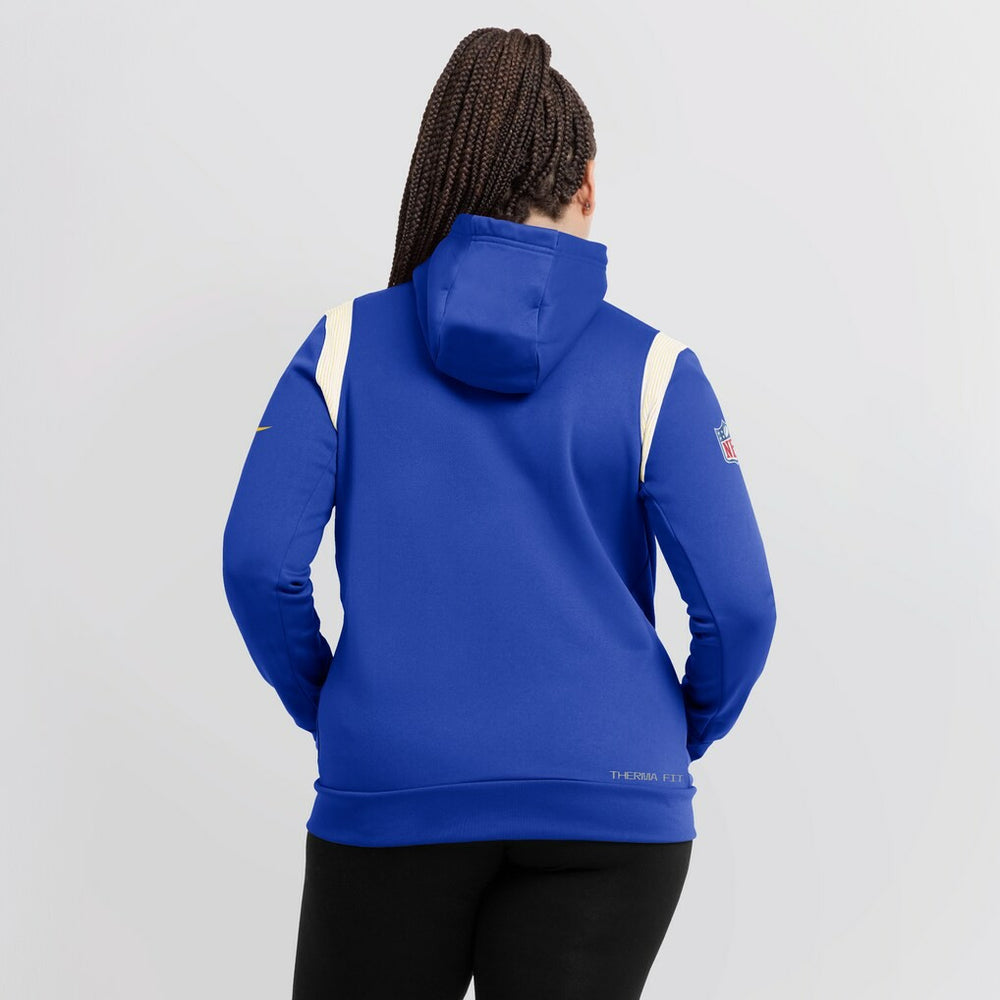 Los Angeles Rams Women's Sideline Stack Performance Pullover Hoodie - Royal for sale