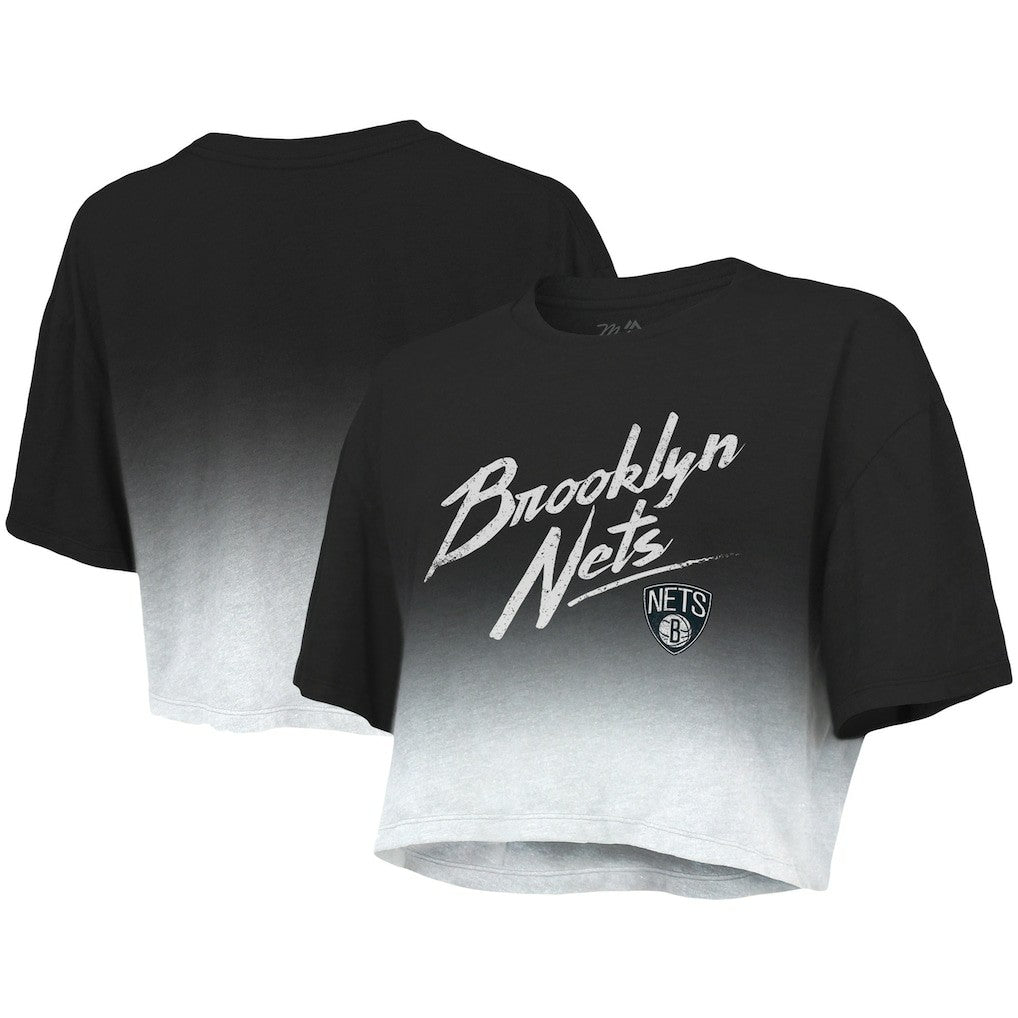Brooklyn Nets Majestic Threads Women's Dirty Dribble Tri-Blend Cropped T-Shirt - Black/White discount