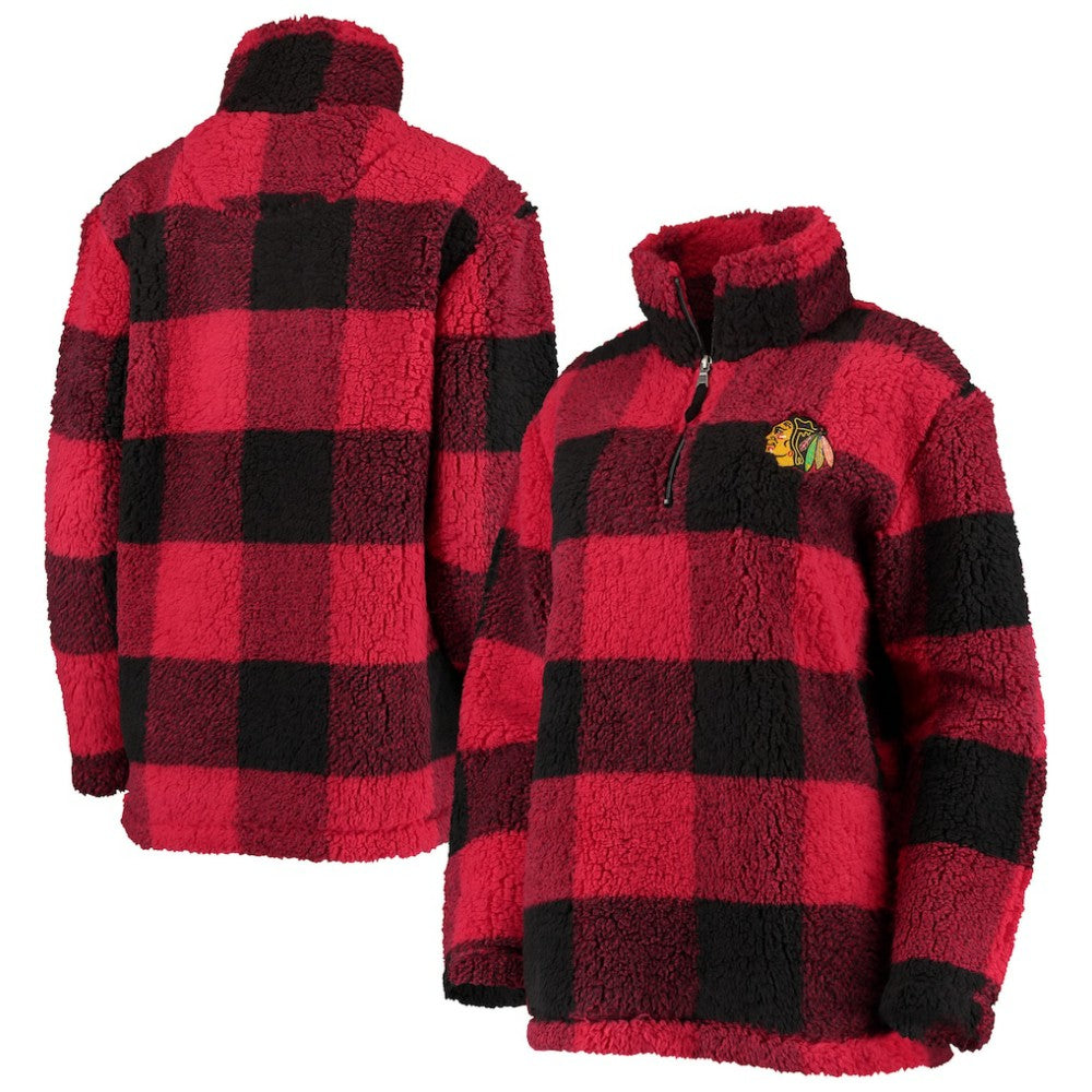 Chicago Blackhawks G-III 4Her by Carl Banks Women's Plaid Sherpa Quarter-Zip Jacket - Red/Black Jackets