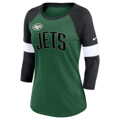 New York Jets Women's Football Pride Raglan 3/4-Sleeve T-Shirt - Heather Green/Heather Black online