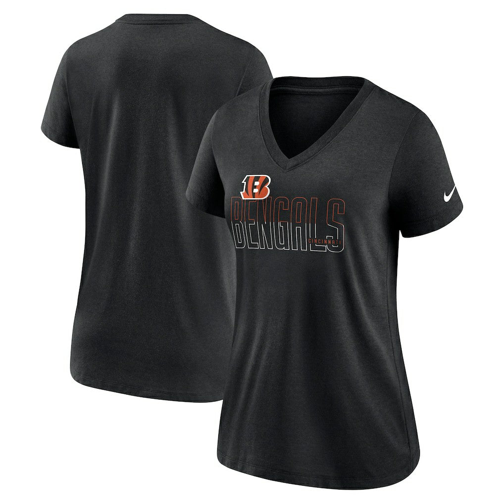 Cincinnati Bengals Women's Lock Up Tri-Blend V-Neck T-Shirt - Heathered Black on sale