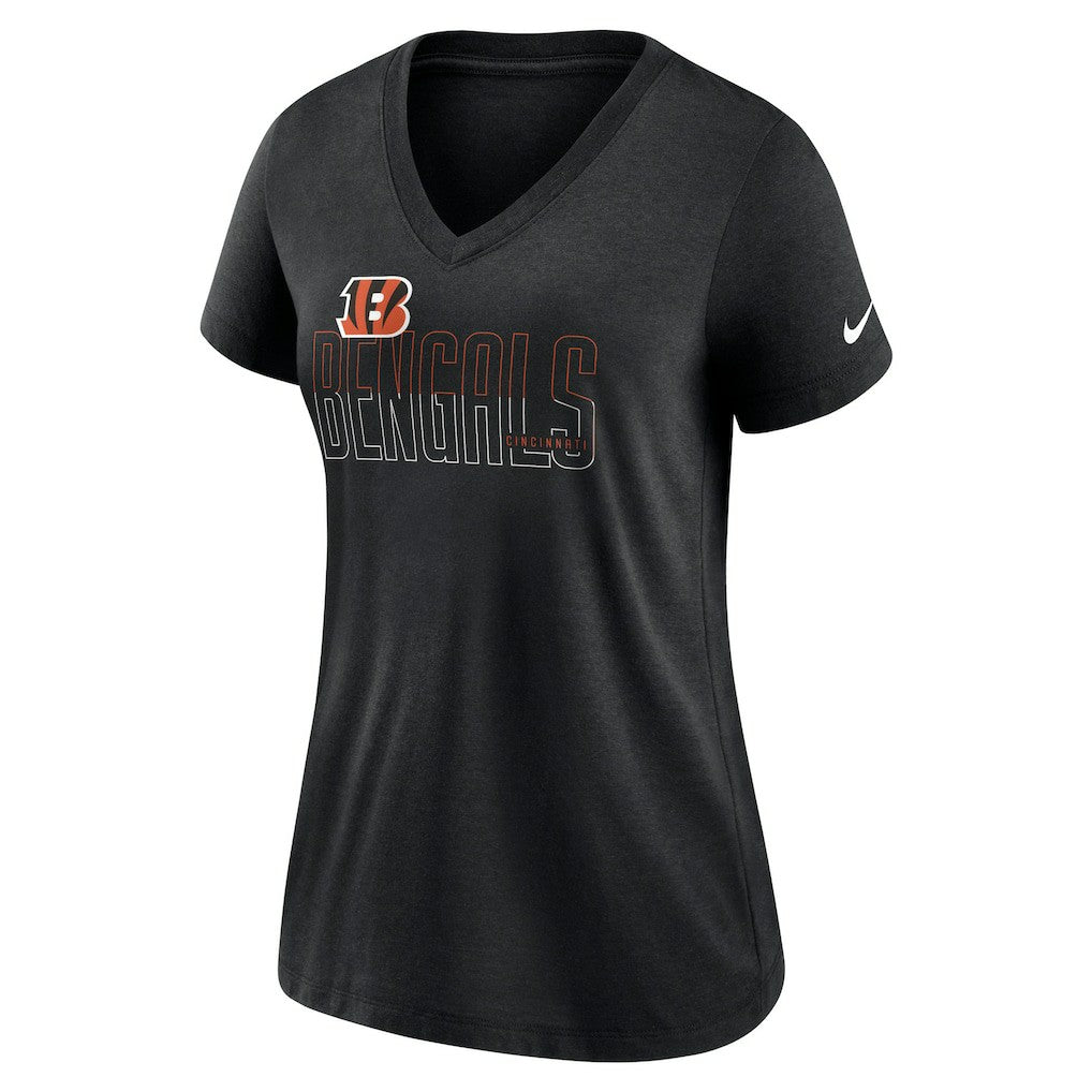 Cincinnati Bengals Women's Lock Up Tri-Blend V-Neck T-Shirt - Heathered Black on sale