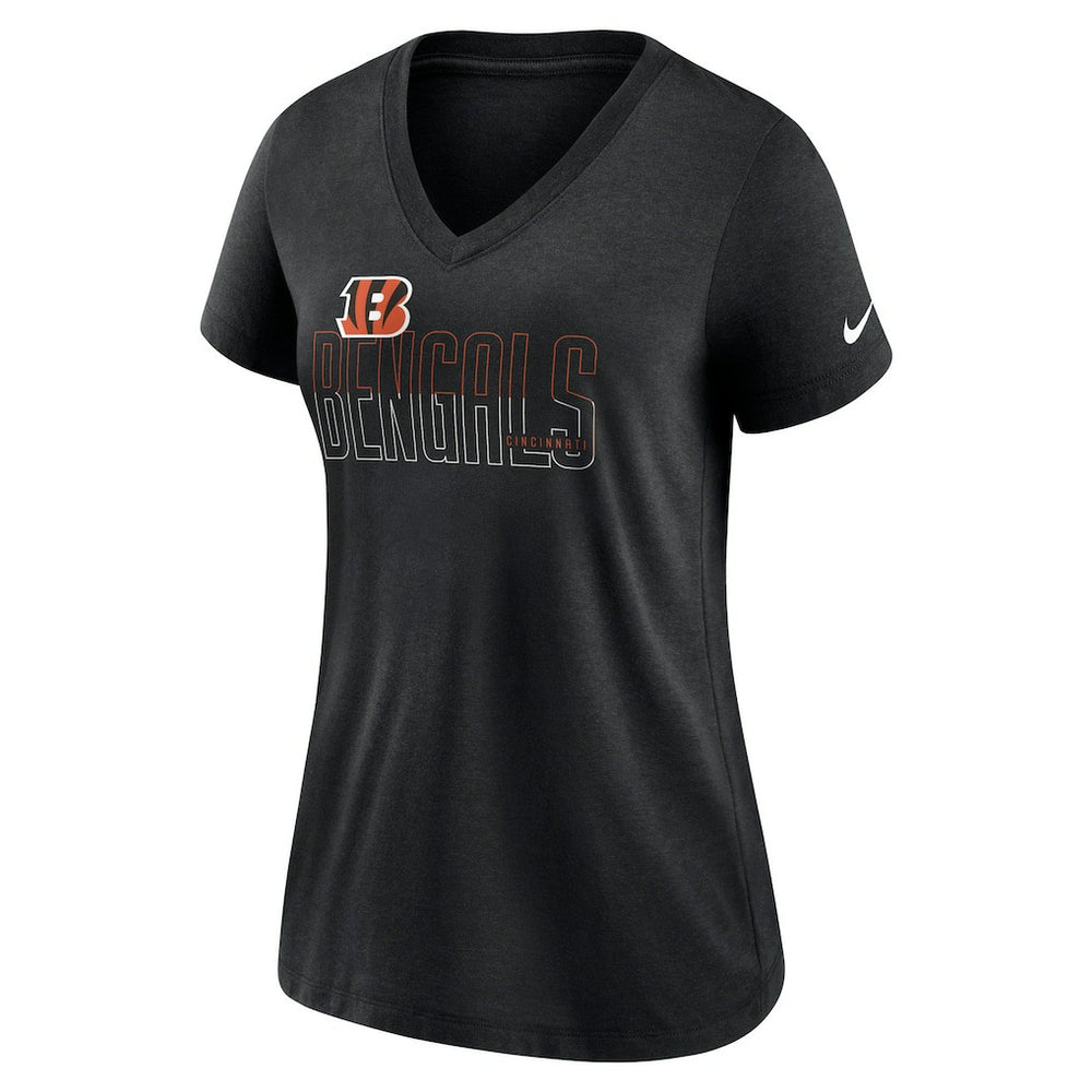 Cincinnati Bengals Women's Lock Up Tri-Blend V-Neck T-Shirt - Heathered Black on sale