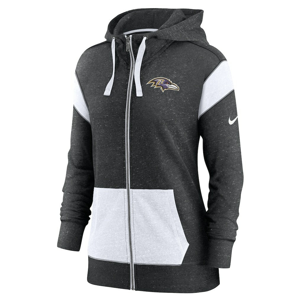 Baltimore Ravens Women's Monaco Lightweight Full-Zip Hoodie - Heather Black/White for sale