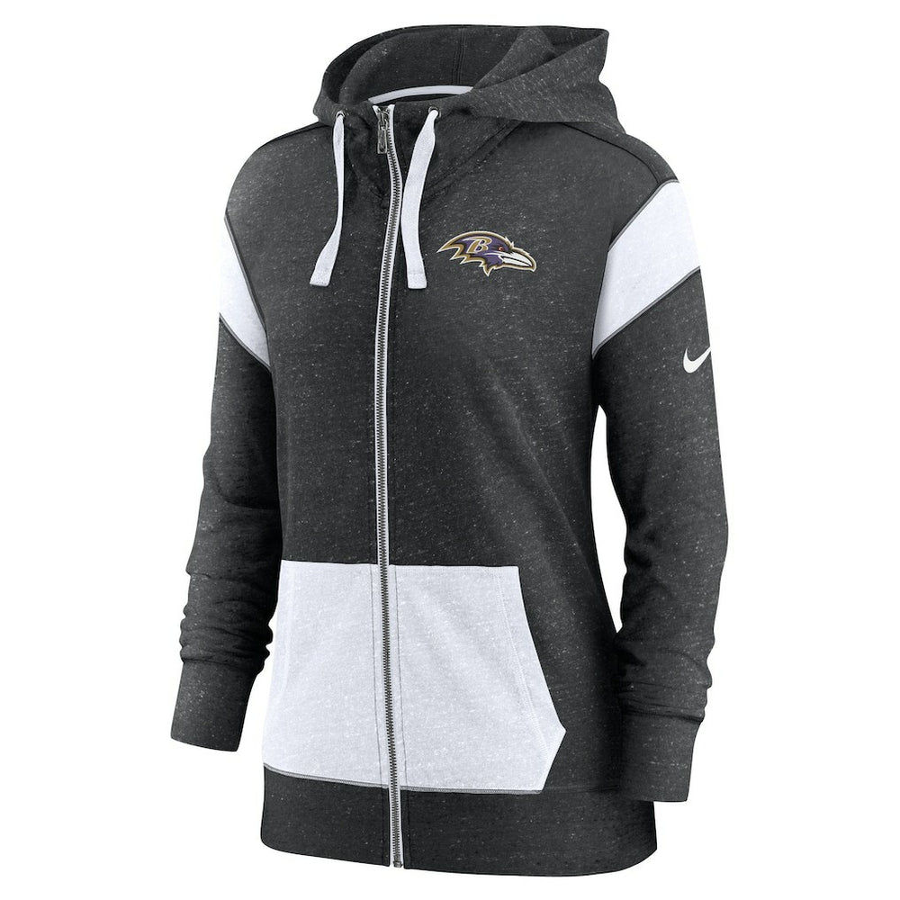 Baltimore Ravens Women's Monaco Lightweight Full-Zip Hoodie - Heather Black/White for sale