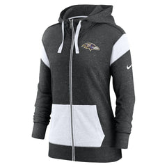 Baltimore Ravens Women's Monaco Lightweight Full-Zip Hoodie - Heather Black/White for sale