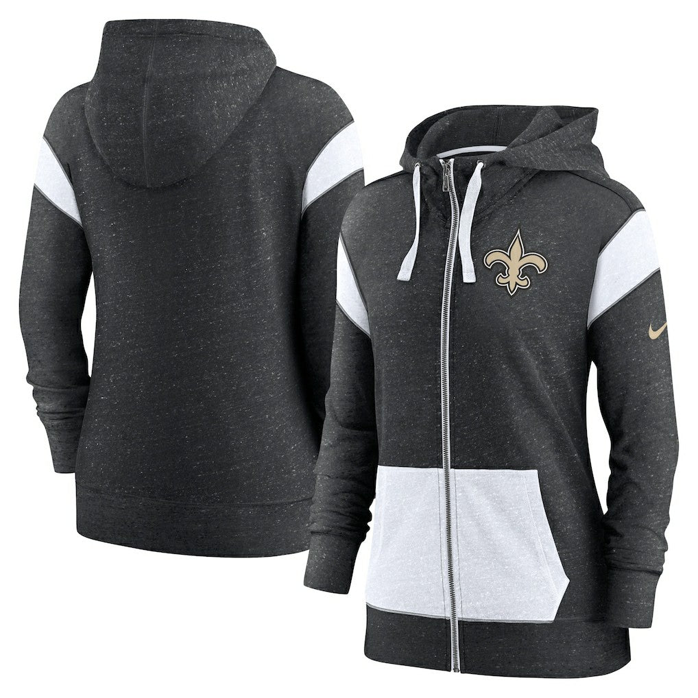 New Orleans Saints Women's Plus Size Monaco Full-Zip Lightweight Hoodie - Heather Black/White cheap