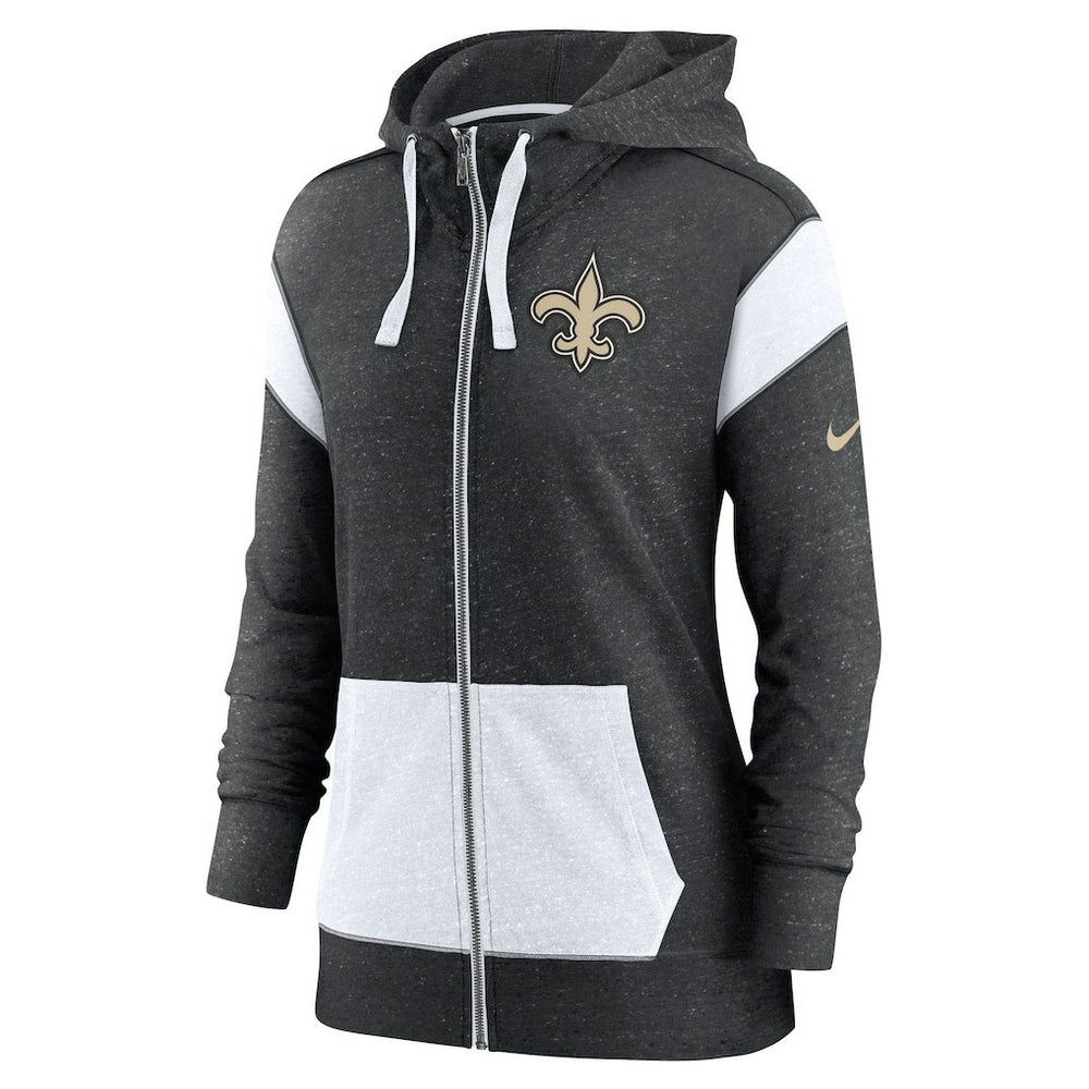New Orleans Saints Women's Plus Size Monaco Full-Zip Lightweight Hoodie - Heather Black/White cheap