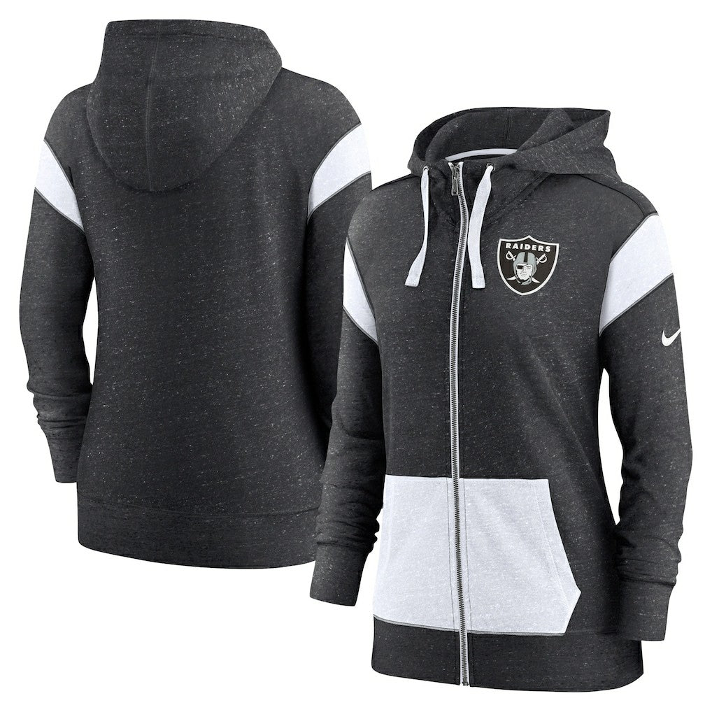 Las Vegas Raiders Women's Plus Size Monaco Full-Zip Lightweight Hoodie - Heather Black/White outlet