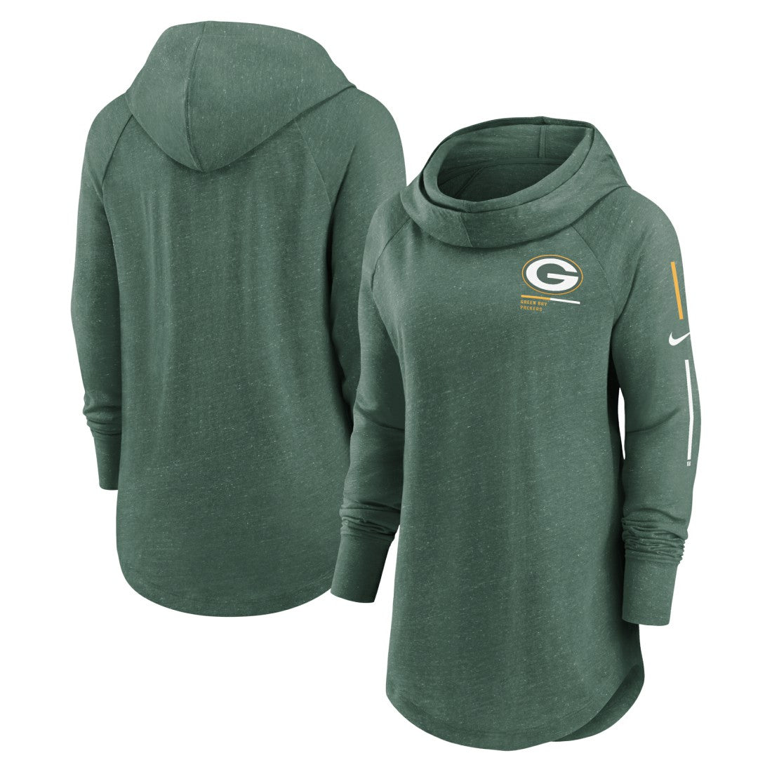 Green Bay Packers Women's Minimal Statement Lightweight Raglan Funnel Neck Pullover Hoodie - Heather Green discount