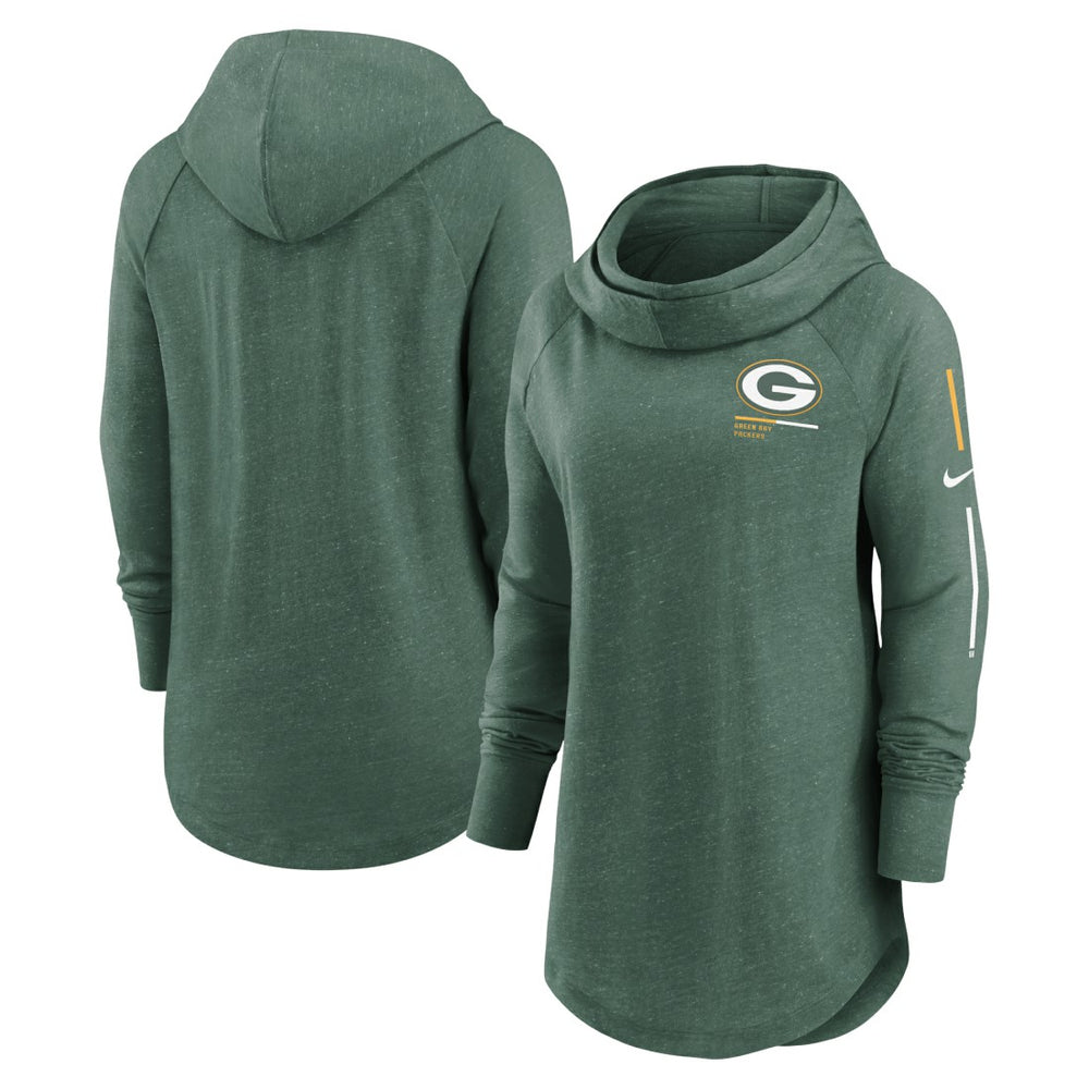 Green Bay Packers Women's Minimal Statement Lightweight Raglan Funnel Neck Pullover Hoodie - Heather Green discount