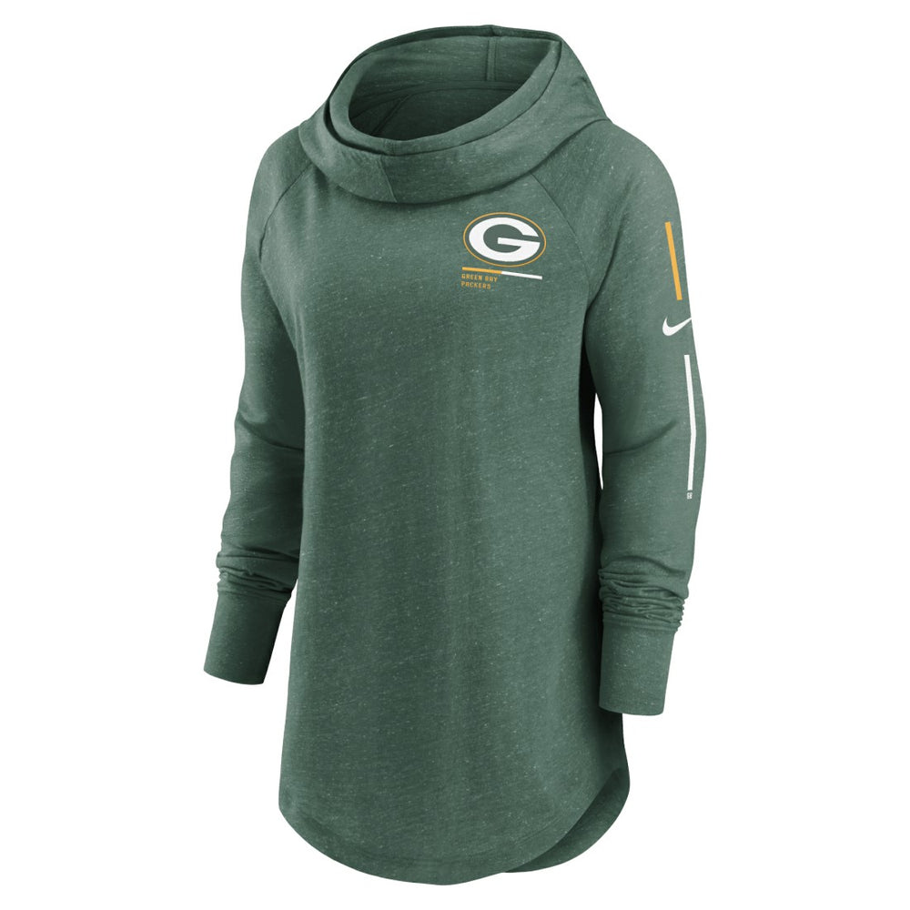 Green Bay Packers Women's Minimal Statement Lightweight Raglan Funnel Neck Pullover Hoodie - Heather Green discount