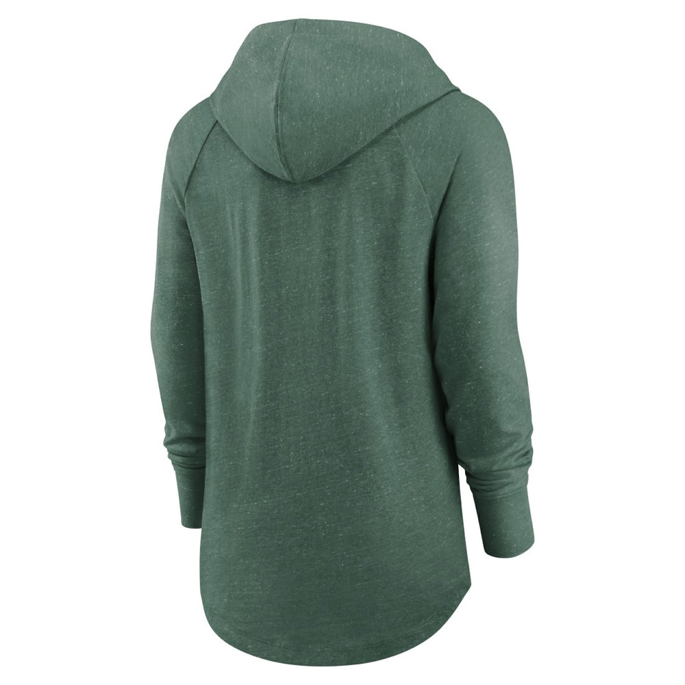 Green Bay Packers Women's Minimal Statement Lightweight Raglan Funnel Neck Pullover Hoodie - Heather Green discount