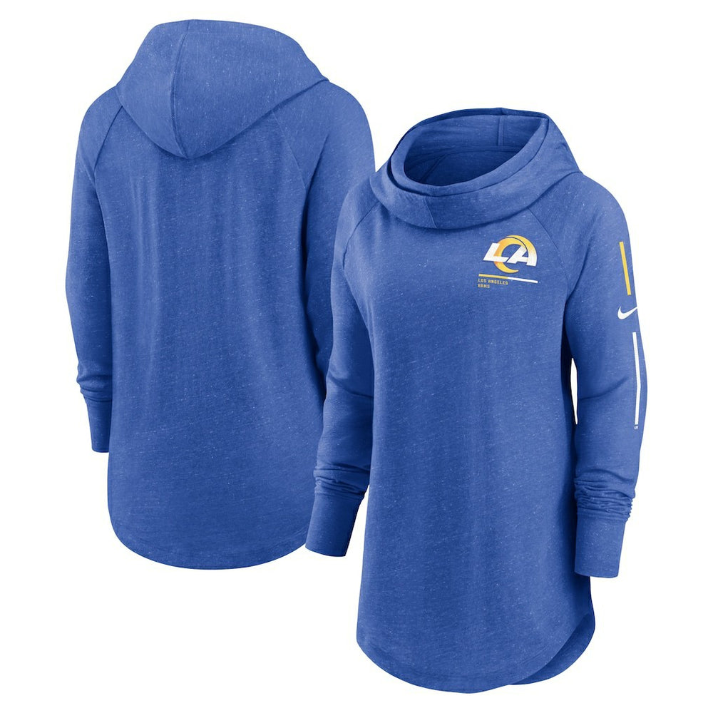 Los Angeles Rams Women's Minimal Statement Lightweight Raglan Funnel Neck Pullover Hoodie - Royal sale