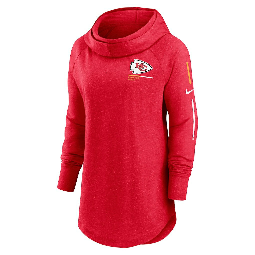 Kansas City Chiefs Women's Minimal Statement Lightweight Raglan Funnel Neck Pullover Hoodie - Red for sale
