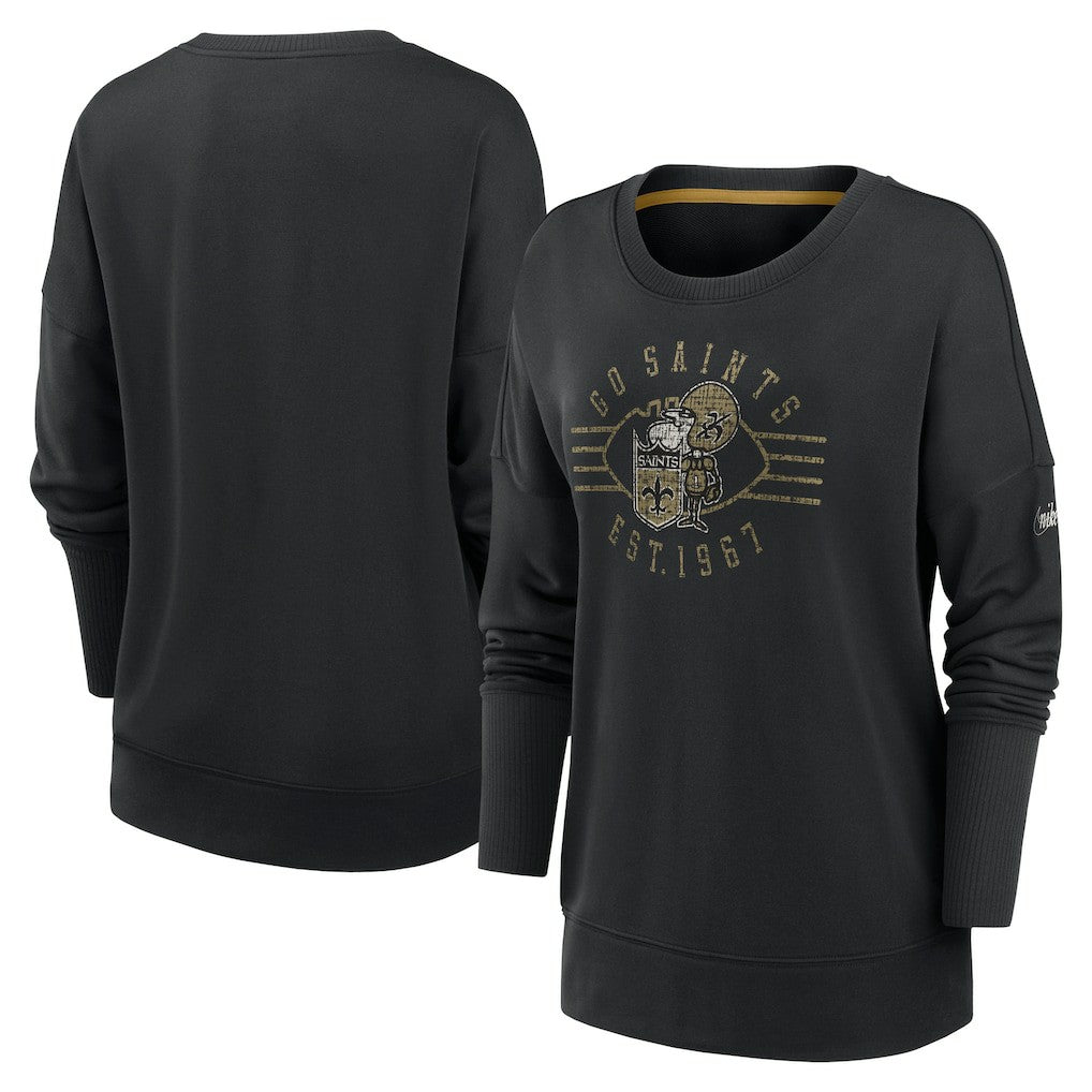 New Orleans Saints Women's Rewind Playback Icon Performance Pullover Sweatshirt - Black for sale