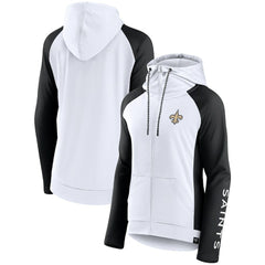 New Orleans Saints Women's End Around Lightweight Raglan Full-Zip Hoodie Jacket - White/Black on sale
