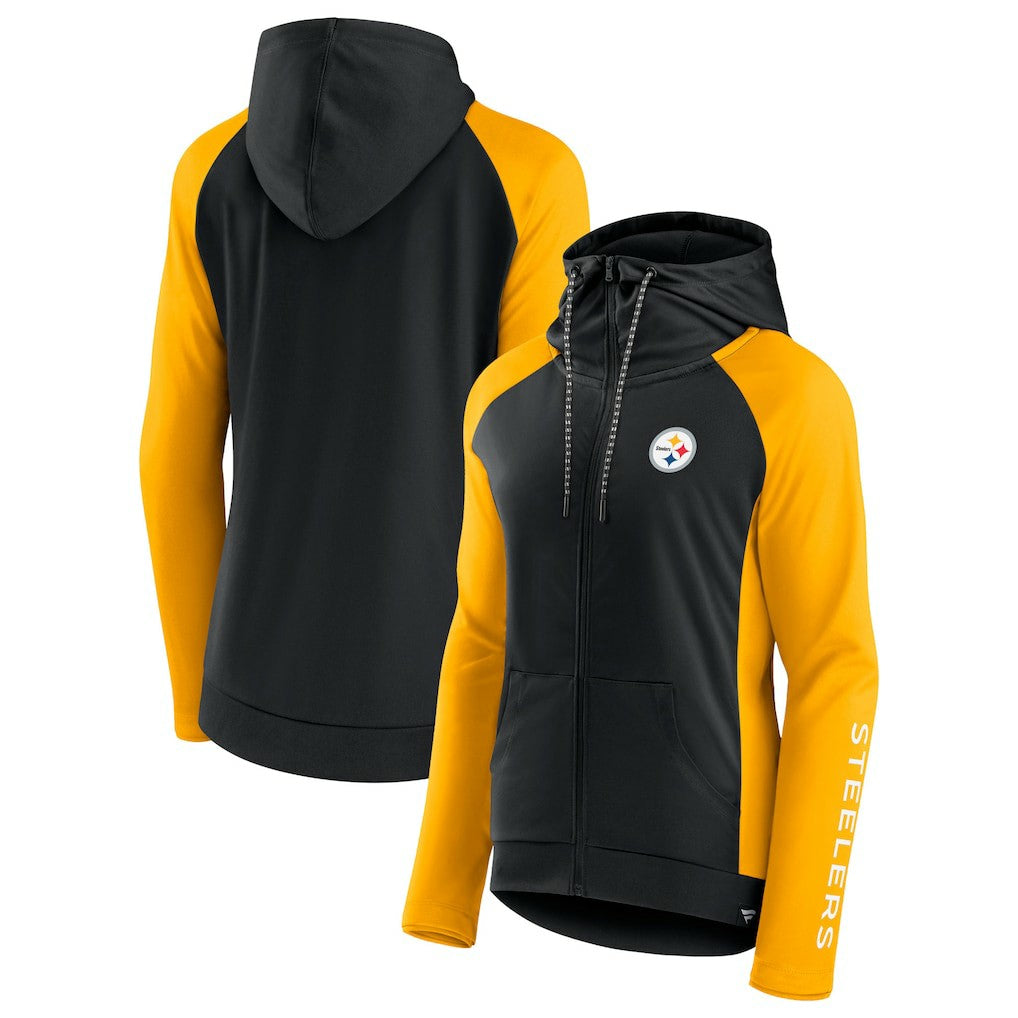 Pittsburgh Steelers Women's End Around Lightweight Raglan Full-Zip Hoodie Jacket - Black/Gold for sale