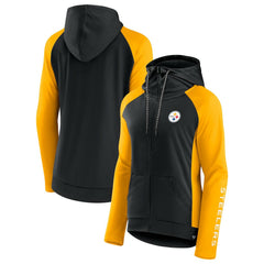 Pittsburgh Steelers Women's End Around Lightweight Raglan Full-Zip Hoodie Jacket - Black/Gold for sale