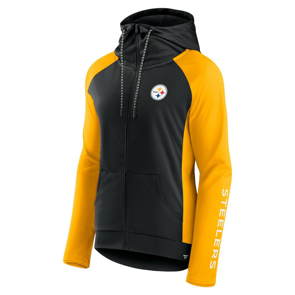 Pittsburgh Steelers Women's End Around Lightweight Raglan Full-Zip Hoodie Jacket - Black/Gold for sale