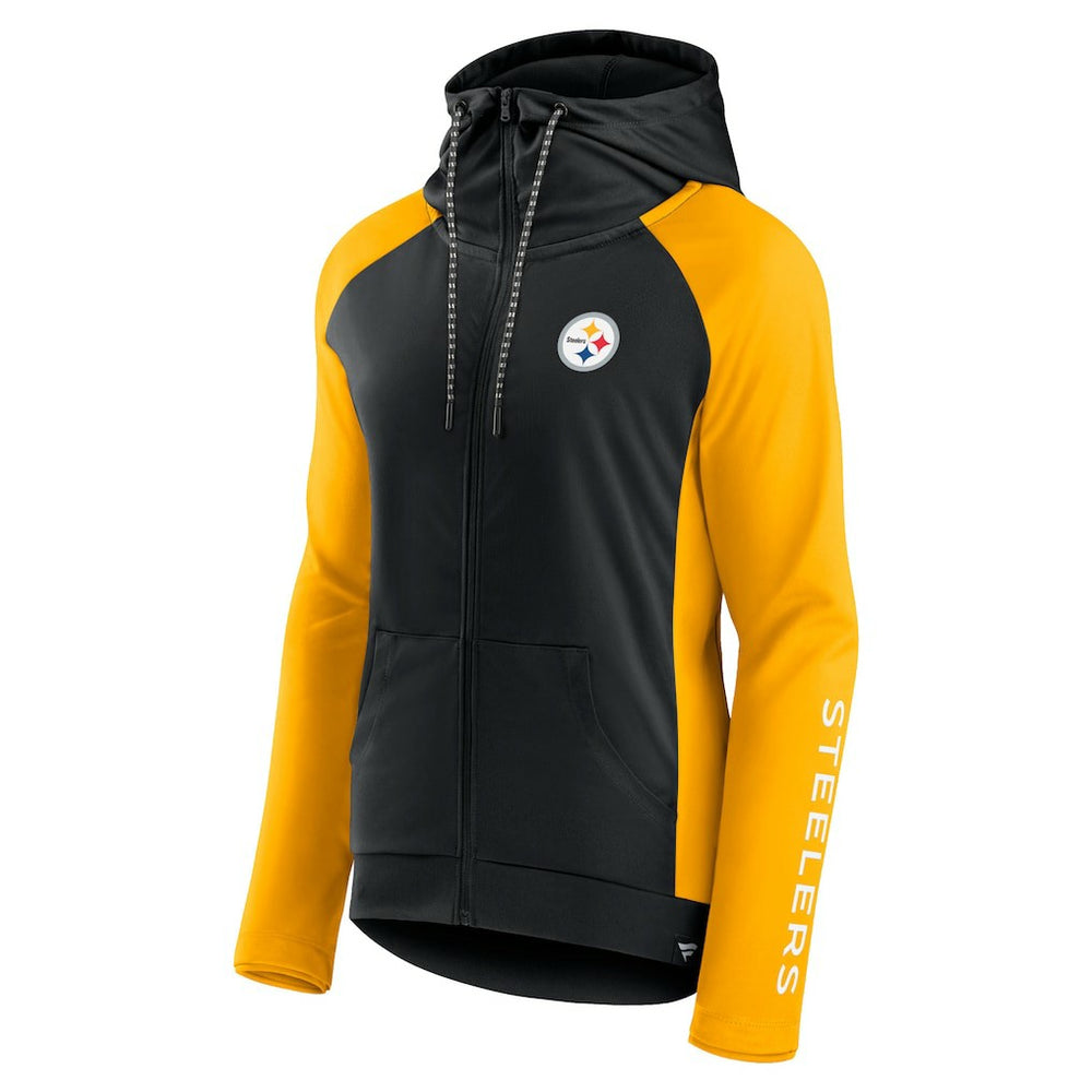 Pittsburgh Steelers Women's End Around Lightweight Raglan Full-Zip Hoodie Jacket - Black/Gold for sale