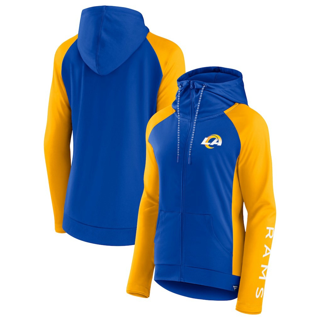 Los Angeles Rams Women's End Around Lightweight Raglan Full-Zip Hoodie Jacket - Royal/Gold outlet