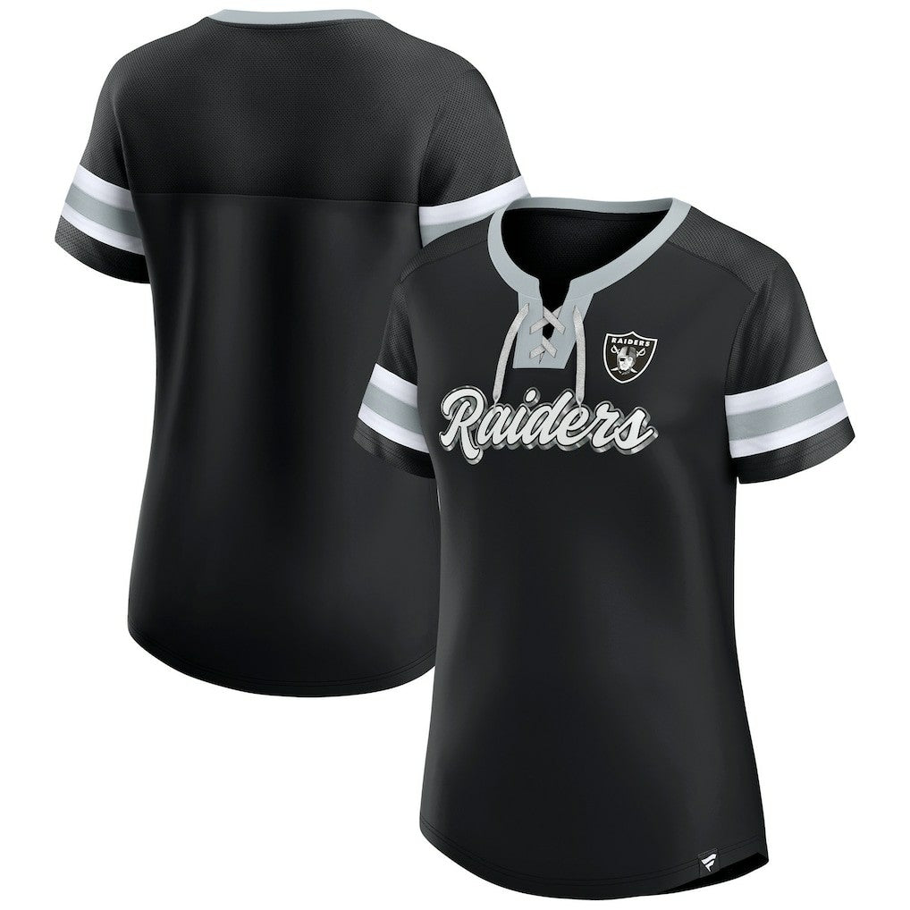 Las Vegas Raiders Women's Original State Lace-Up T-Shirt - Black cheap