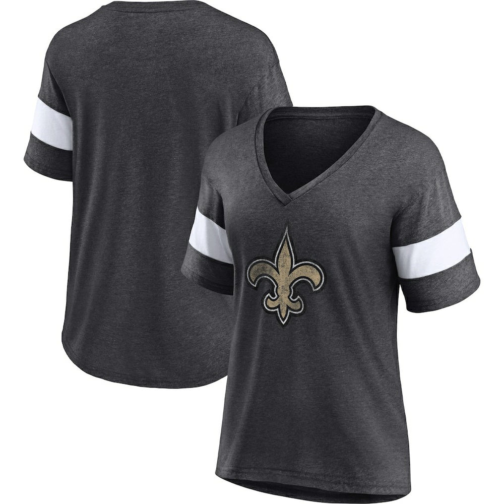 New Orleans Saints Women's Distressed Team Tri-Blend V-Neck T-Shirt - Heathered Charcoal/White outlet