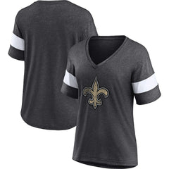 New Orleans Saints Women's Distressed Team Tri-Blend V-Neck T-Shirt - Heathered Charcoal/White outlet