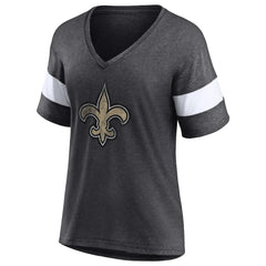 New Orleans Saints Women's Distressed Team Tri-Blend V-Neck T-Shirt - Heathered Charcoal/White outlet